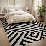 Black White Maze Geometric Area Rug