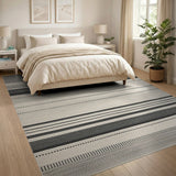 Black Grey Striped Woven Area Rug