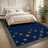 Navy Blue Persian Rug with Gold Motifs