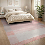 Blush Pink Grey Striped Geometric Rug