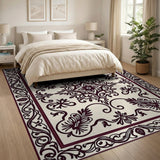 Ornate Ivory Maroon Floral Medallion Rug