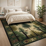 ODIKA Rustic Pine Forest Lodge Washable Area Rug - Low Pile Non-Slip Cabin Decor