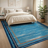 Teal Blue Geometric Stripe Area Rug