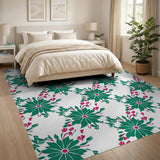 Green Green Starburst Floral Pattern Area Rug