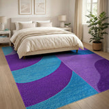 Purple Teal Overlapping Waves Geometric Rug