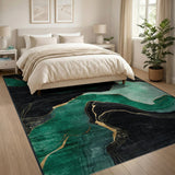 Emerald Green Gold Abstract Flow Area Rug