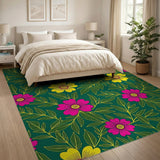 Vibrant Pink Yellow Floral Green Area Rug