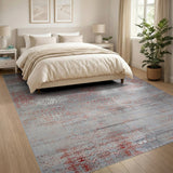 Grey Red Distressed Heritage Tribal Area Rug
