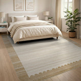 Beige Scalloped Border Textured Area Rug