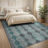 Geometric Modern Blue and Teal Teal Diamond Geometric Area Rug