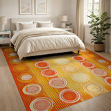 ODIKA Washable Retro Orange Geometric Low Pile Area Rug - Non-Slip & Pet Friendly
