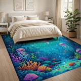 ODIKA Undersea Mermaid Pixel Art Washable Area Rug - Low Pile Non-Slip Kids Carpet