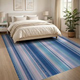 Blue Teal Striped Heritage Tribal Area Rug