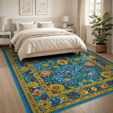 Vibrant Turquoise Persian Floral Area Rug