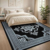 Black and White Traditional Persian Ornate Black Medallion Persian Area Rug