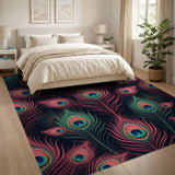 Vibrant Peacock Feather Pattern Area Rug
