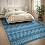 Blue and Teal Blue White Striped Coastal Area Rug