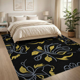 Gold Grey Leaf Silhouette Area Rug