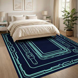 Futuristic Teal Cyber Device Outline Area Rug