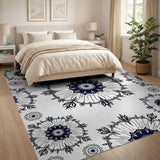 Black and White Intricate Black White Mandala Floral Area Rug
