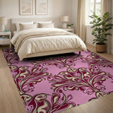 Elegant Pink Bird Floral Baroque Rug
