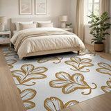 Golden Leaf Floral Pattern Area Rug