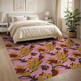 Vibrant Pink Leaf Multi-Color Area Rug
