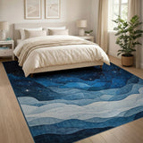 Starry Night Blue Mountain Abstract Area Rug