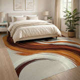 ODIKA Washable Retro Abstract Swirl Area Rug - Low Pile Earth Tone Mid-Century Decor