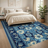 Navy Blue Persian Floral Area Rug