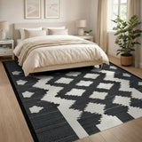 Black White Geometric Tribal Diamond Rug
