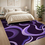 ODIKA Modern Abstract Swirl Purple Washable Area Rug - Low Pile & Non-Slip