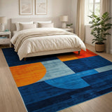 Geometric Navy Blue Orange Sun Abstract Area Rug