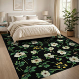 Vintage White Floral Black Area Rug
