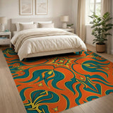 Vibrant Teal Floral on Orange Persian Rug