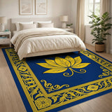 Golden Lotus Navy Area Rug