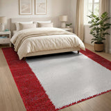 Bold Red Shag Border White Plush Area Rug