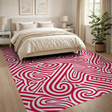 Red Bold Red Swirl Tribal Area Rug