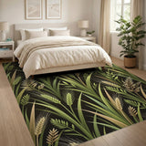 Golden Wheat Stalks on Green Area Rug