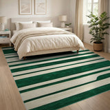 Bold Green and Cream Horizontal Stripe Area Rug