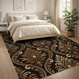 Luxurious Gold Damask Black Area Rug