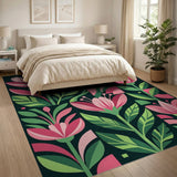 Vibrant Pink Geometric Floral Area Rug