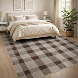Rustic Farmhouse Brown and Tan Rustic Brown Tan Plaid Woven Area Rug