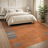 Orange Grid Geometric Modern Area Rug