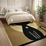 Black Cat Silhouette Geometric Beige Area Rug