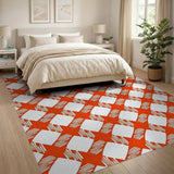Vibrant Orange Geometric Check Area Rug