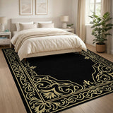 Luxurious Gold Ornate Border Black Area Rug