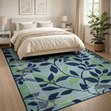 Teal Navy Leaf Pattern Area Rug