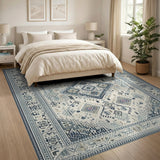 Blue Teal Ivory Heritage Tribal Area Rug