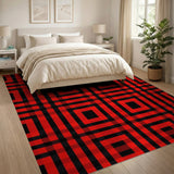 Bold Red Black Plaid Geometric Area Rug